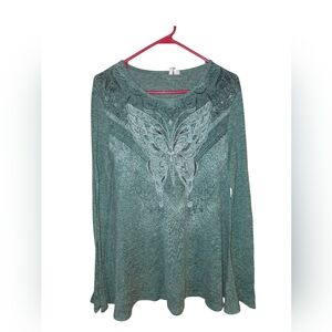 Chic Long Sleeve Top with Butterfly Design
